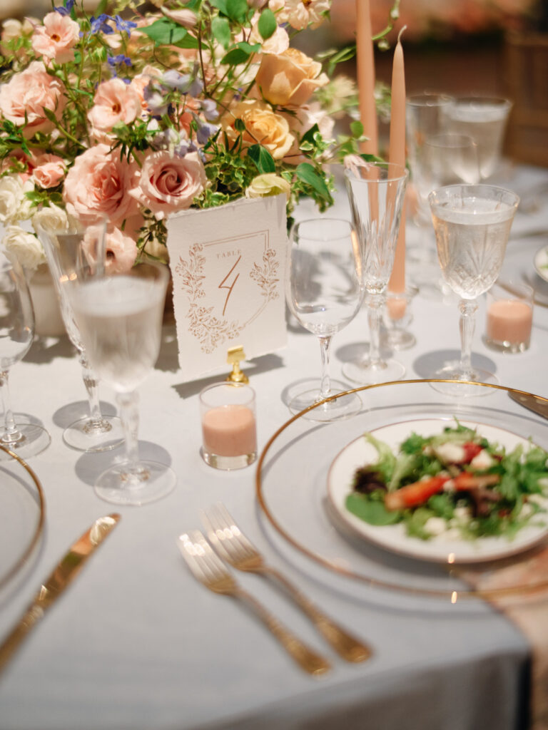pre-set salads at wedding reception on houston
