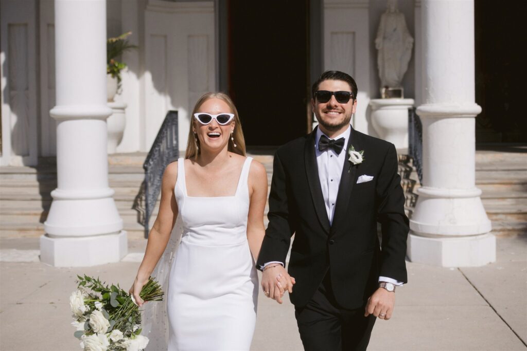 bride and good wearing sunglasses in galveston texas