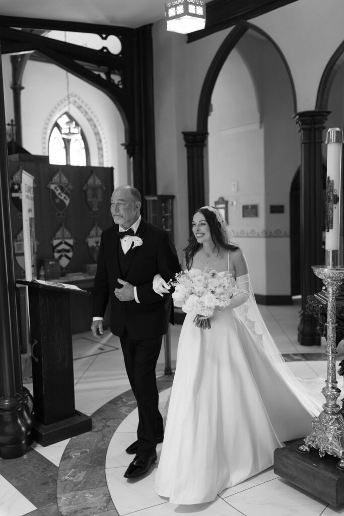 Bride and her father at St. Mary's Galveston