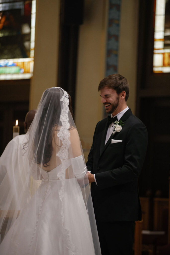 Wedding Couple at a Ceremony at St. Mary's Galveston