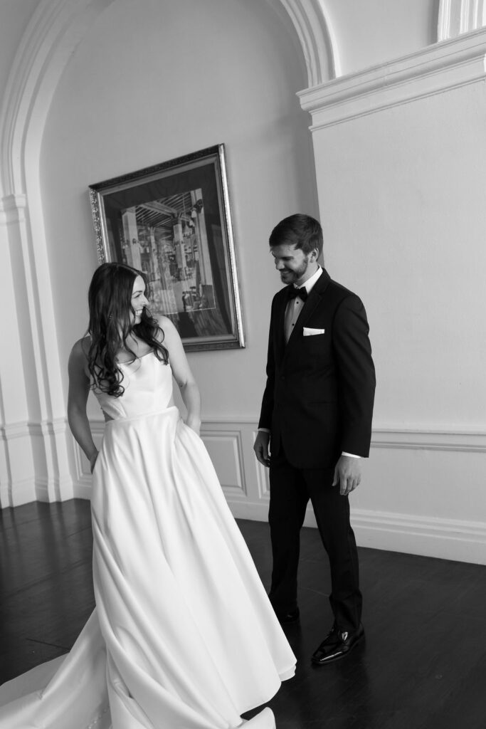 First look of Wedding Couple at the Grand Galvez