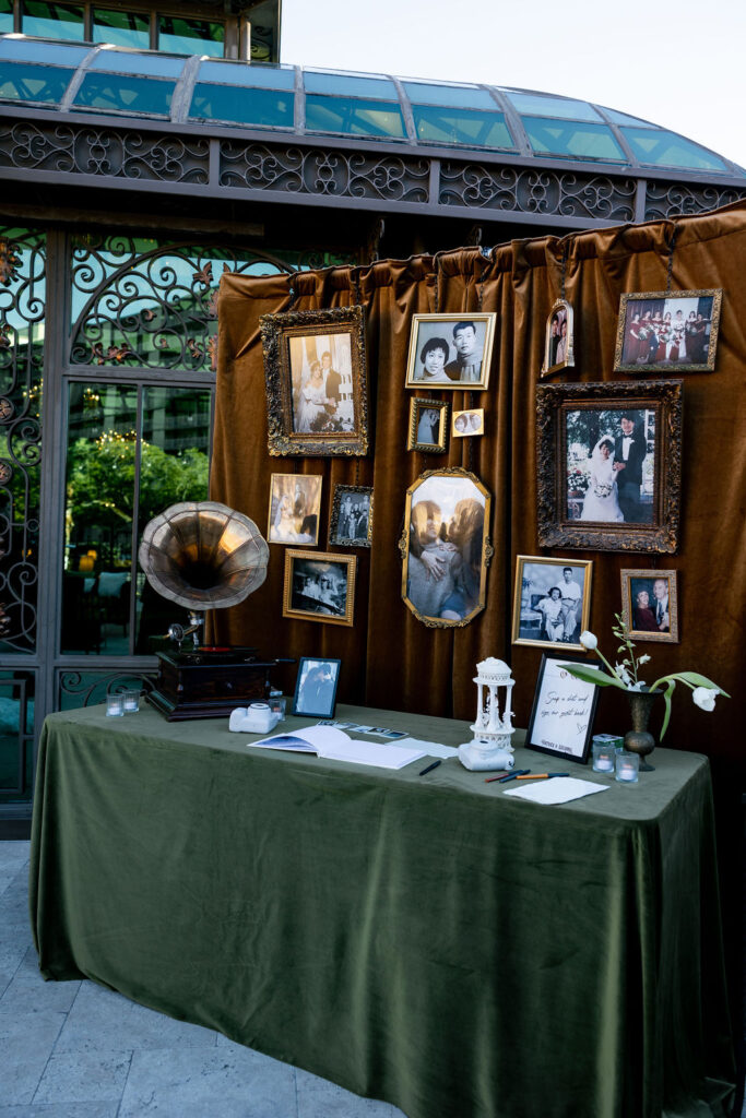 Wedding reception details captured outside Bryan Museum Conservatory.