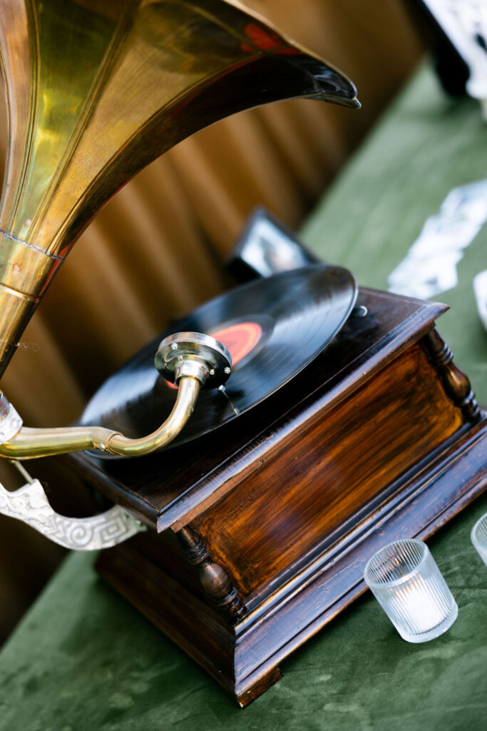 Photo of a phonograph, captured outside Bryan Museum Conservatory.