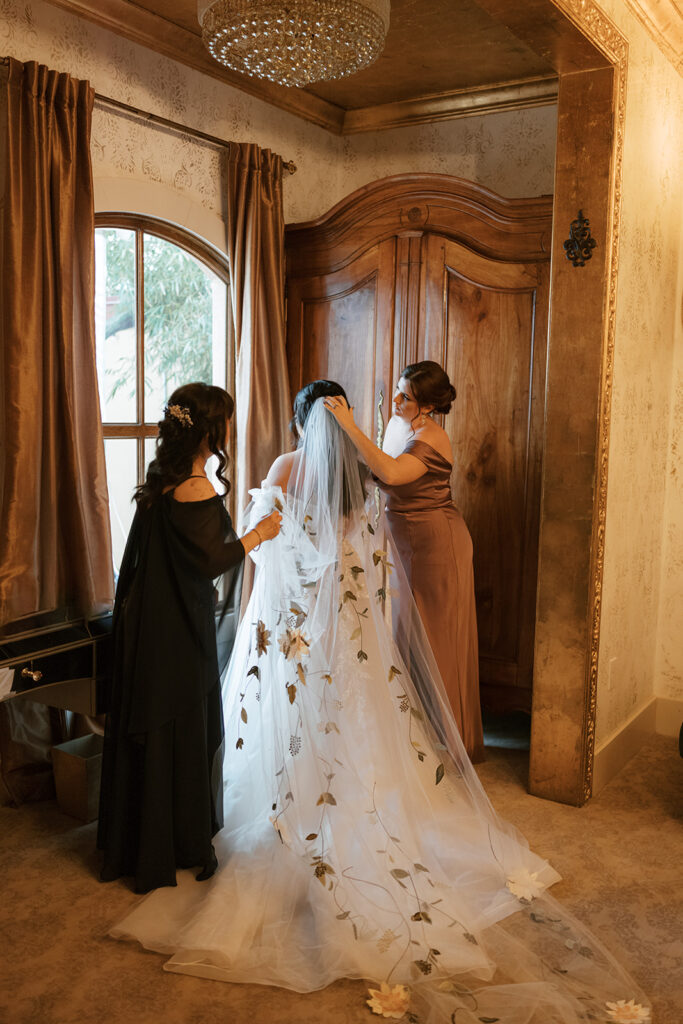 Bride's wear her veil for her Bryan Museum garden wedding.