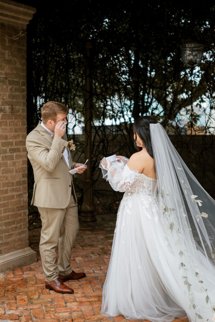 Groom wept with their vows at their Bryan Museum garden wedding